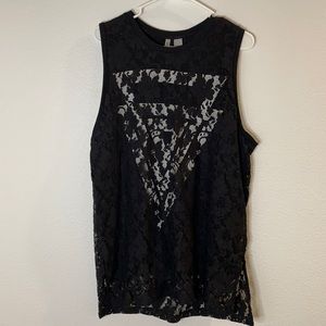 H&M Divided Black & White Flower Overlay top